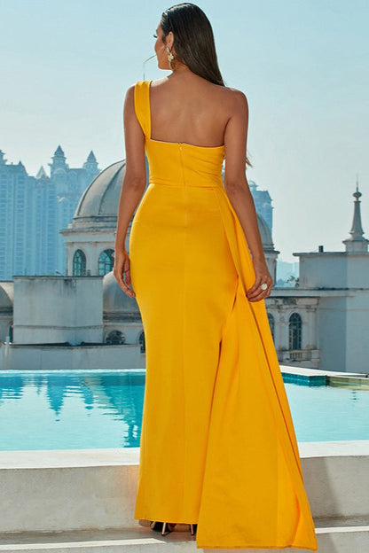 Asymmetrical One Shoulder Slit Party Dress