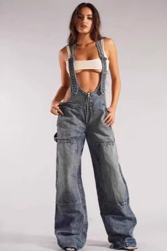 Low Rise Wide Leg Overall Jeans