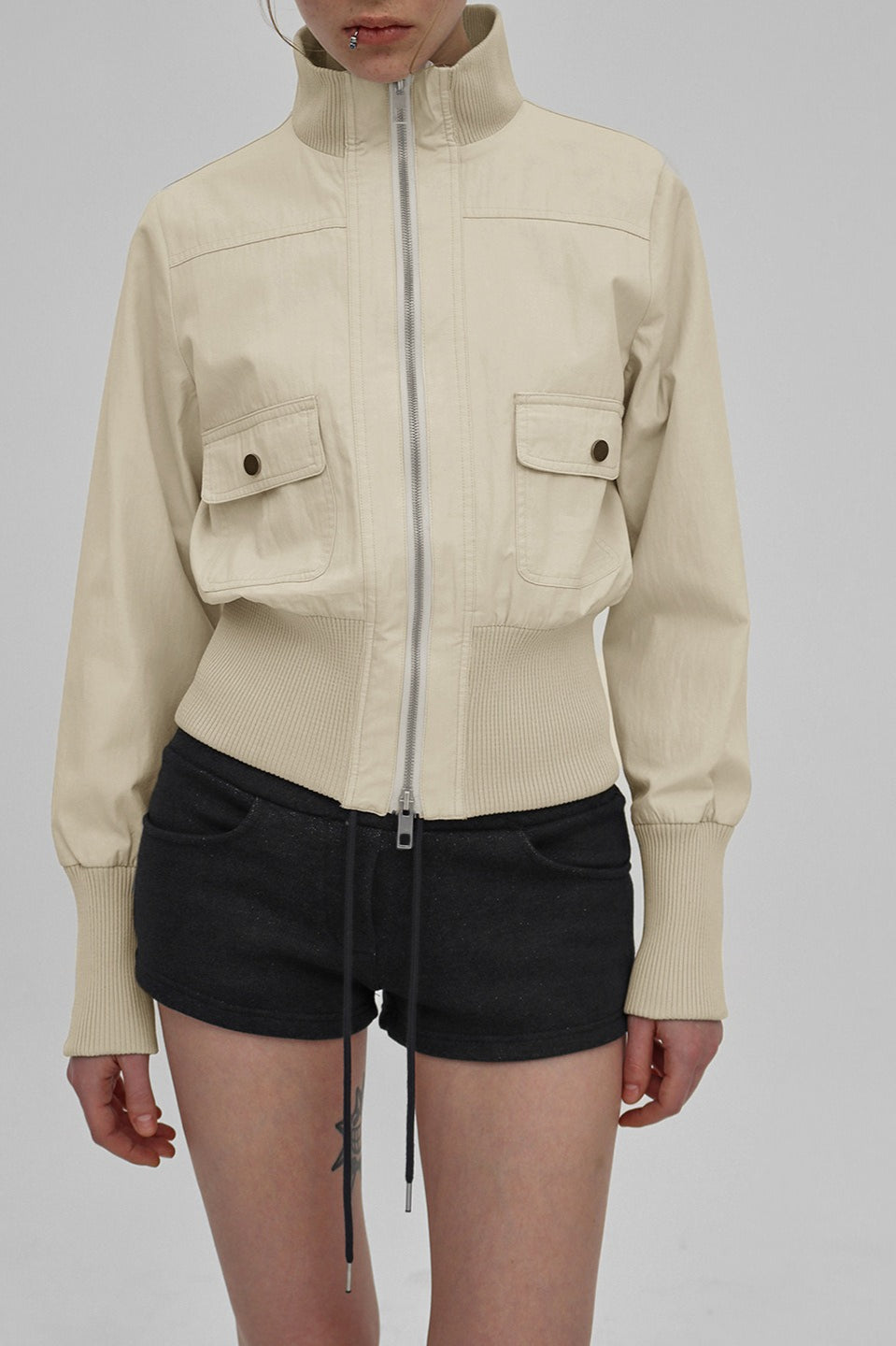 Utility Belted Zip Pocket Jacket S / Beige