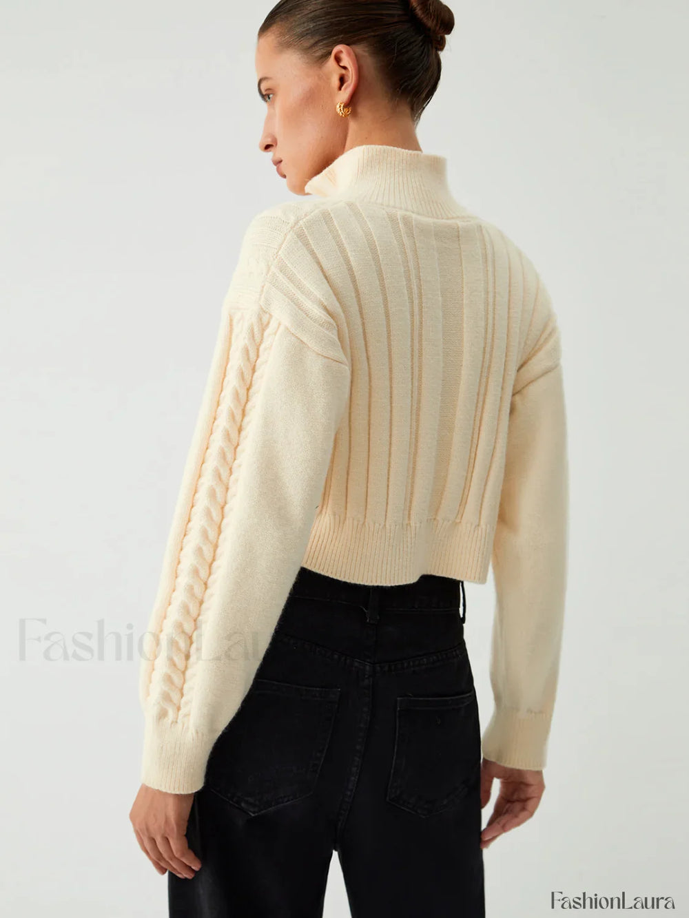 Cable Knit Two Trendy Way Zip Crop Cardigan Sweaters L