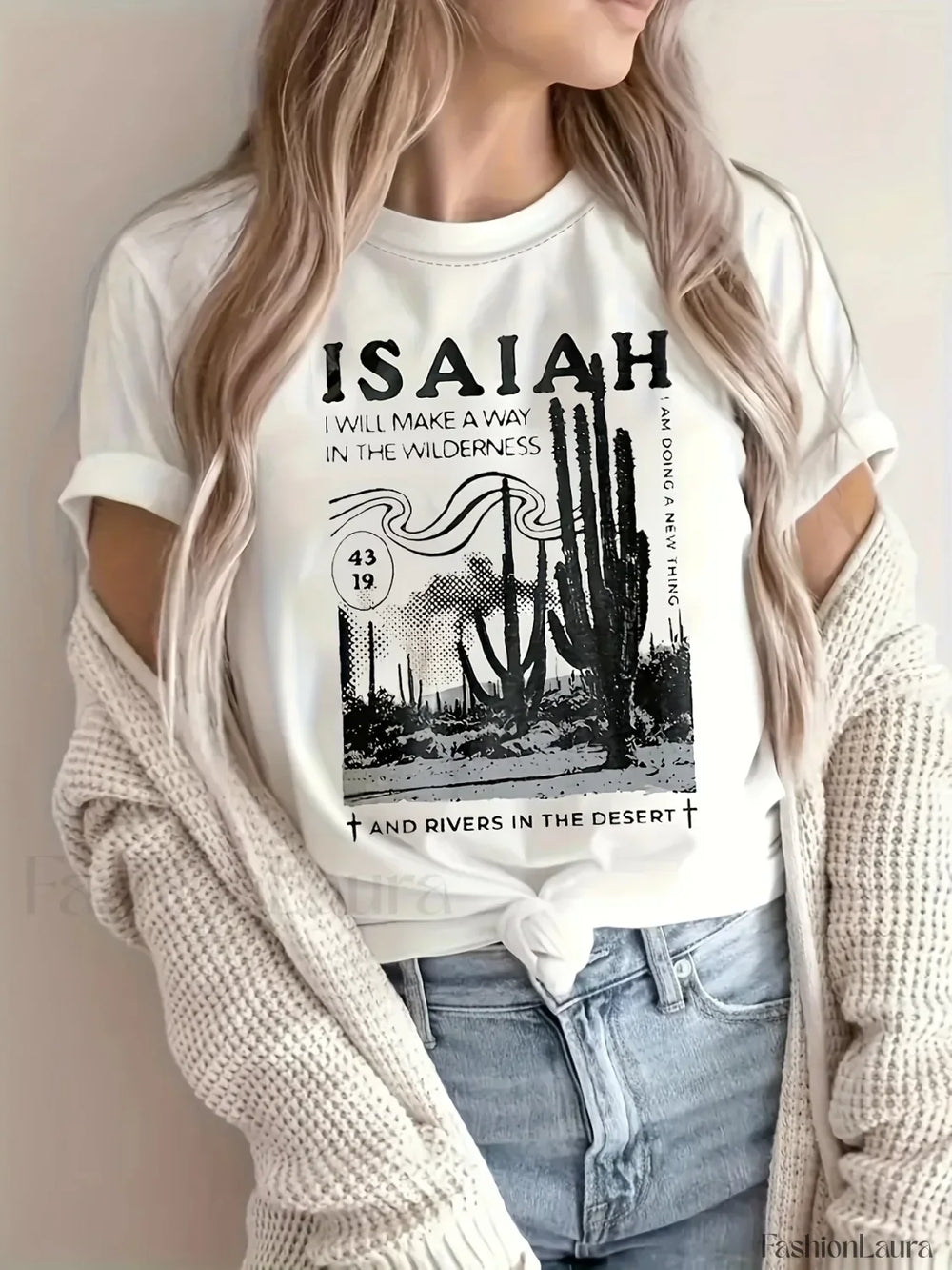 Cactus Print Casual Crew Neck T Shirt WHITE / S