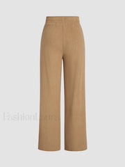Camel Drawstring Ribbed Trendy Wide Leg Pants Pants