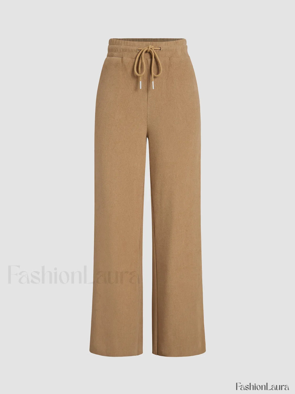 Camel Drawstring Ribbed Trendy Wide Leg Pants Camel / XS Pants