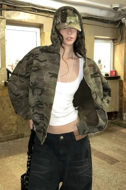 Camouflage Harajuku Zipper Hoodie Camouflage / S