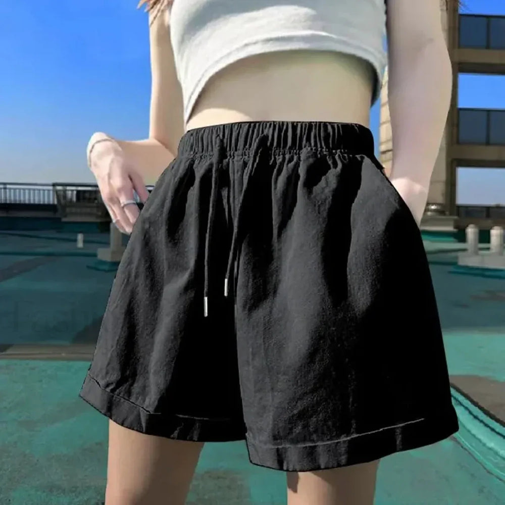 Candy Colors Wide Leg Elastic Waist Short Black / S