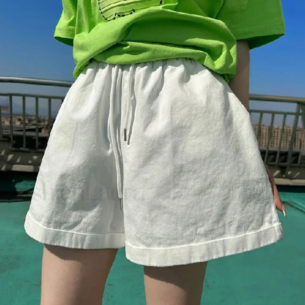 Candy Colors Wide Leg Elastic Waist Short WHITE / S