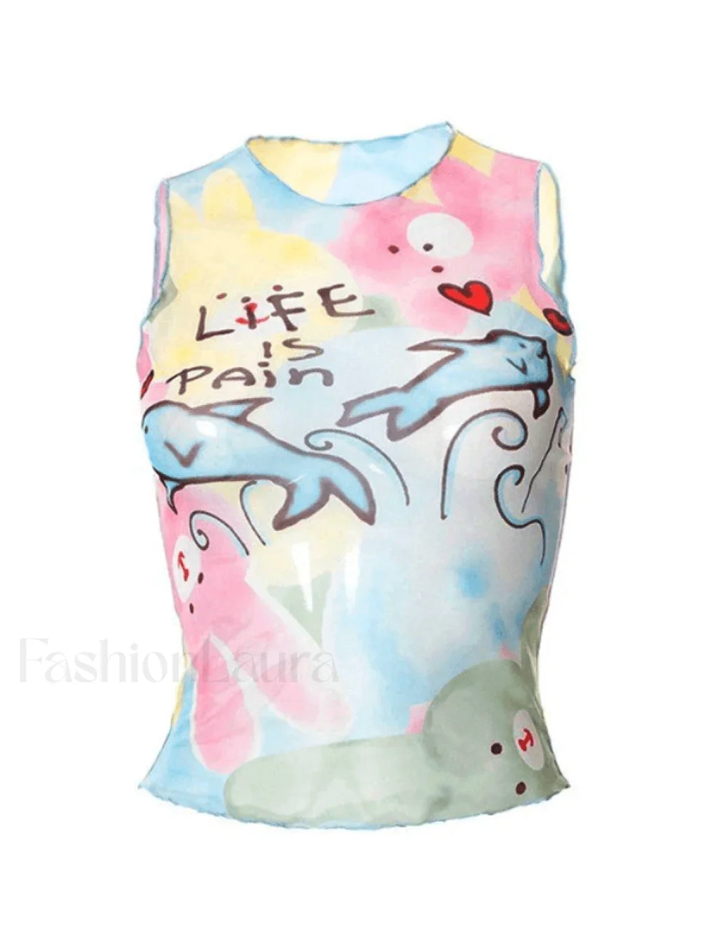 Cartoon Print Mesh Tank Top Tops&Tees