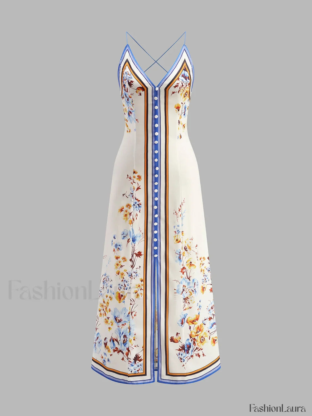 Casual Floral Printed Halter Long Dress Multicolor / XS Dresses