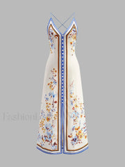 Casual Floral Printed Halter Long Dress Multicolor / XS Dresses