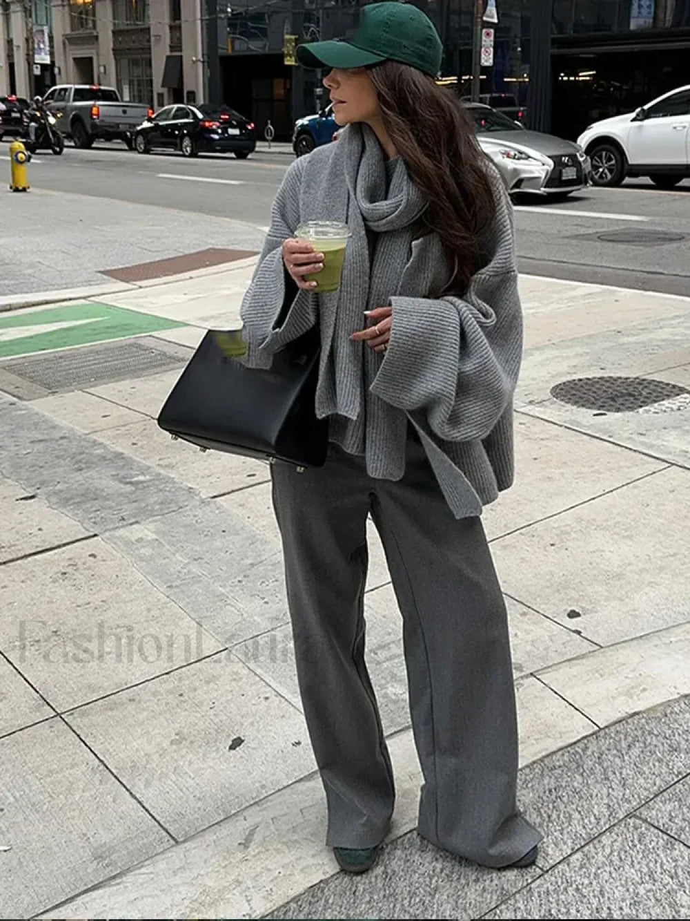 Casual Grey Cropped Oversize Women’s Scarf Collar Long Sleeve Knitted Pullover Sweater Sweaters L