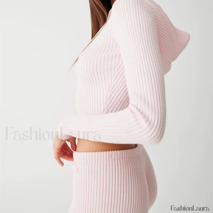 Casual Knit 00s Y2K Zipped Sweater Flower Shorts Two Piece Set