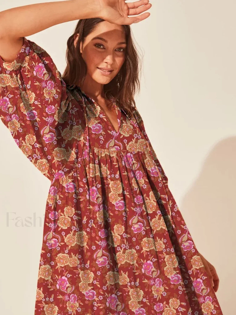 Casual Loose Floral Print Spring/Summer Women’s 2024 New Lantern Sleeves Lace up V neck Mini Dress