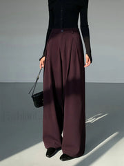Casual Pleated Graceful Wide Leg Pants Burgundy / XS Pants