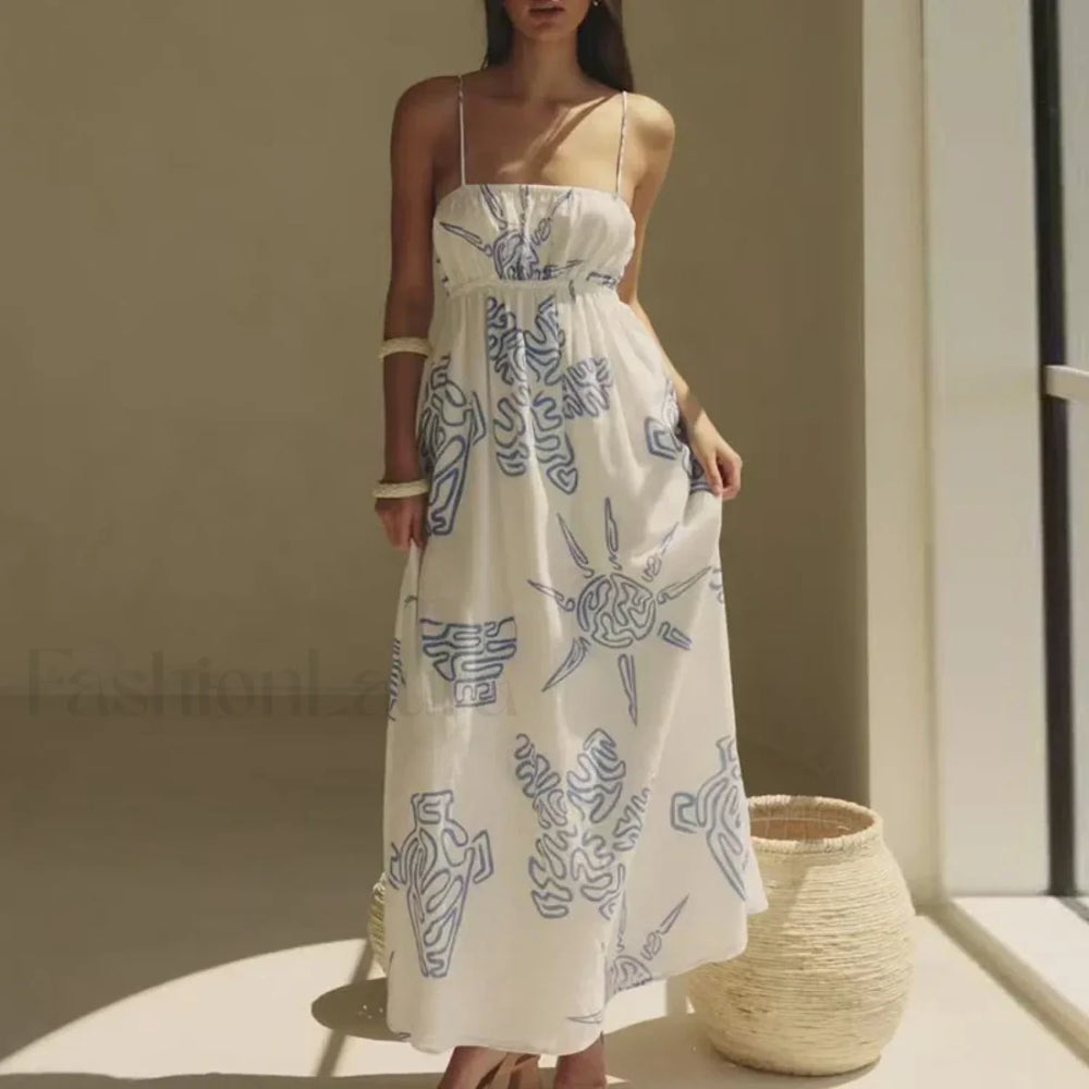 Casual Pleated Swing Dress Off Shoulder Floral Print Beach Floral Dress white / S