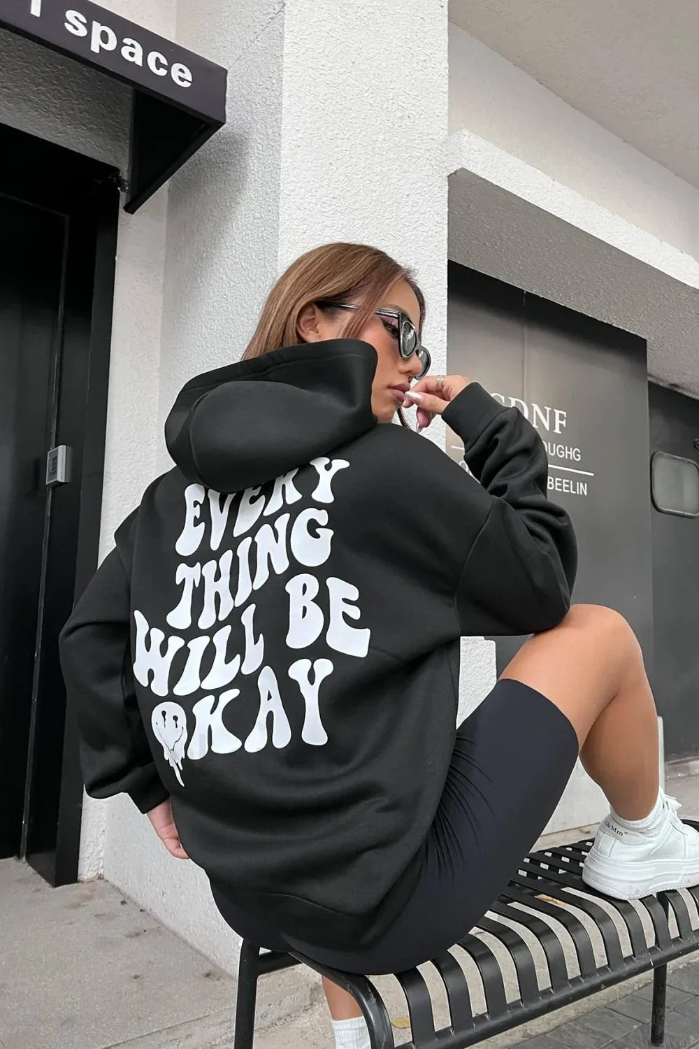 Casual Pocket Hooded Hoodie Black / S