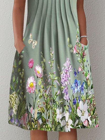 Casual Printed Floral Cutout V-Neck Dress