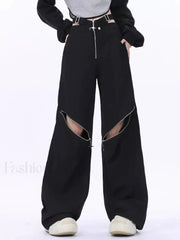 Casual Retro Black Cargo Pants for Halloween Gatherings