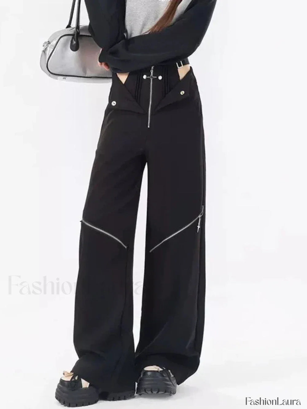 Casual Retro Black Cargo Pants for Halloween Gatherings