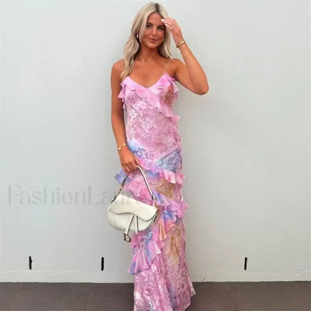 Casual Sling Floral Dress Pink / S