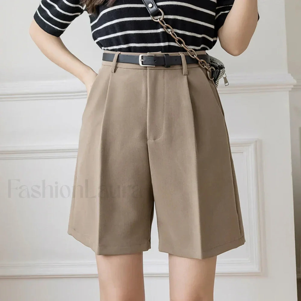 Casual Solid Color High Waist Zipper Shorts