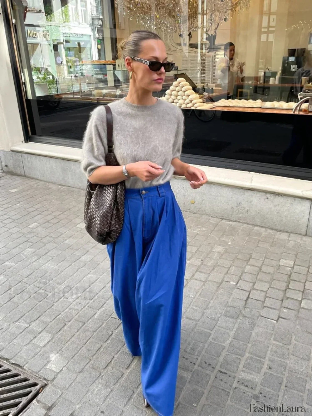 Casual Solid Color Short Sleeve Women’s Elegant Round Neck Loose Sweater Sweaters L