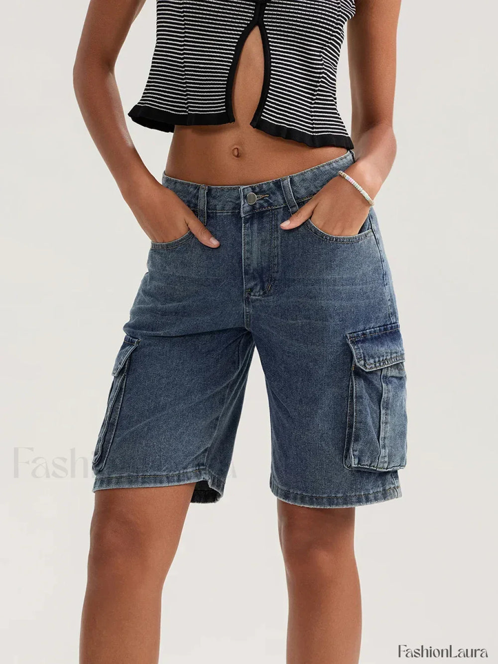 Casual Summer Denim Mid Rise Button Jeans Short