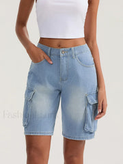 Casual Summer Denim Mid Rise Button Jeans Short