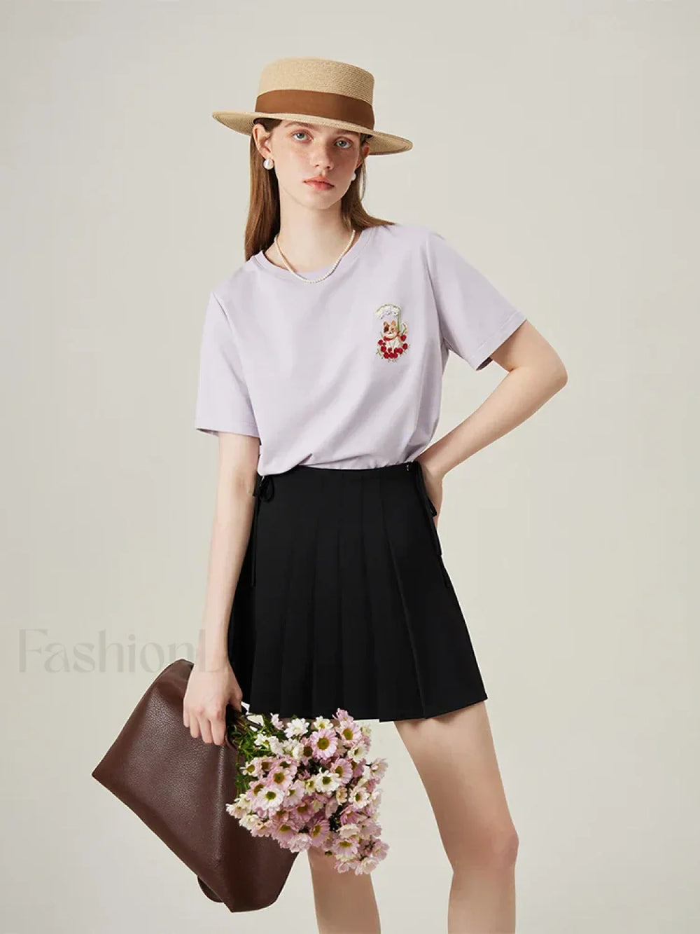 Cat Embroidered Korean Loose T Shirt