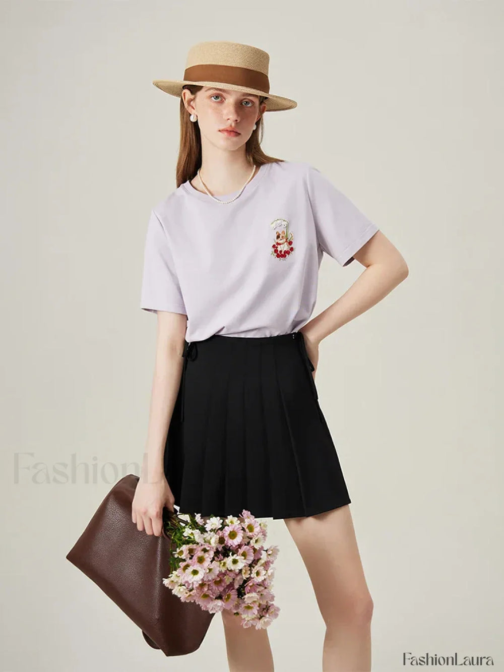 Cat Embroidered Korean Loose T Shirt