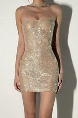 Rhinestone Halter Backless Mini Dress