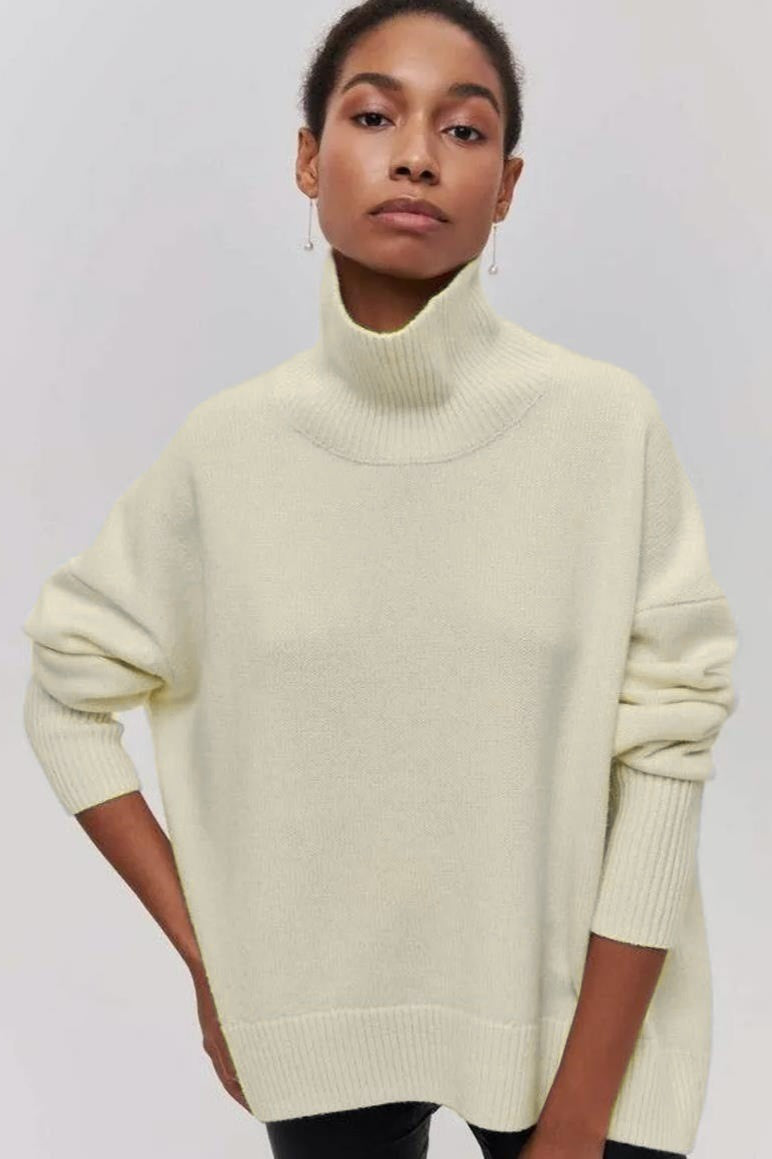 Loose Fit High Neck Sweater Beige / S