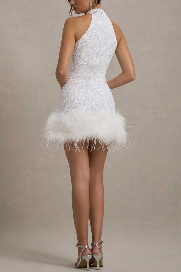 Shiny Fuzzy Sequin Bodycon Party Dress