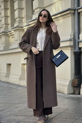 Relaxed Fit Wool Lapel Long Overcoat