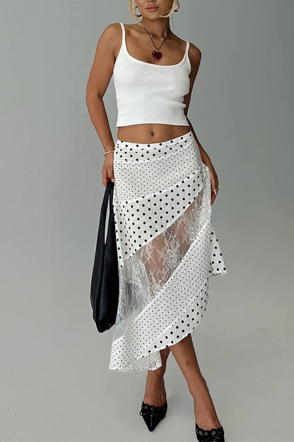 Sheer Polka Dot Asymmetrical Skirt