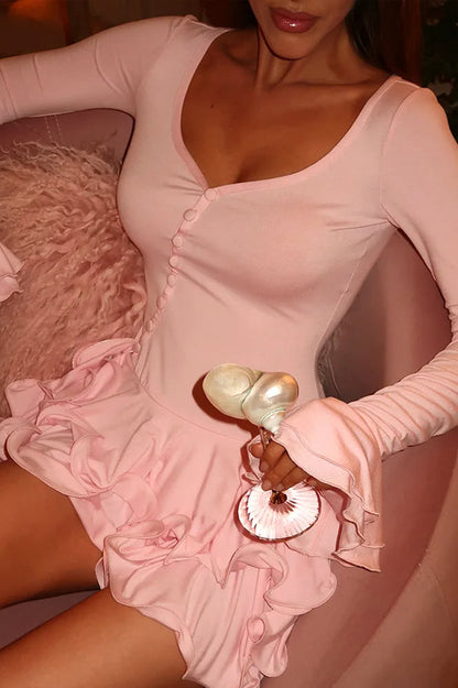 V Neck Pleated Mini Dress