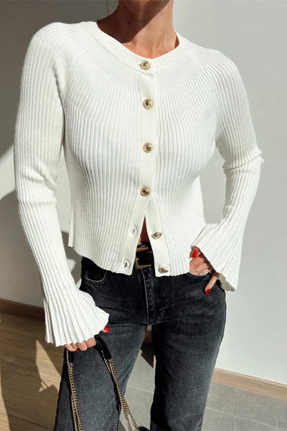 Solid Rib Knit Slim Cardigan