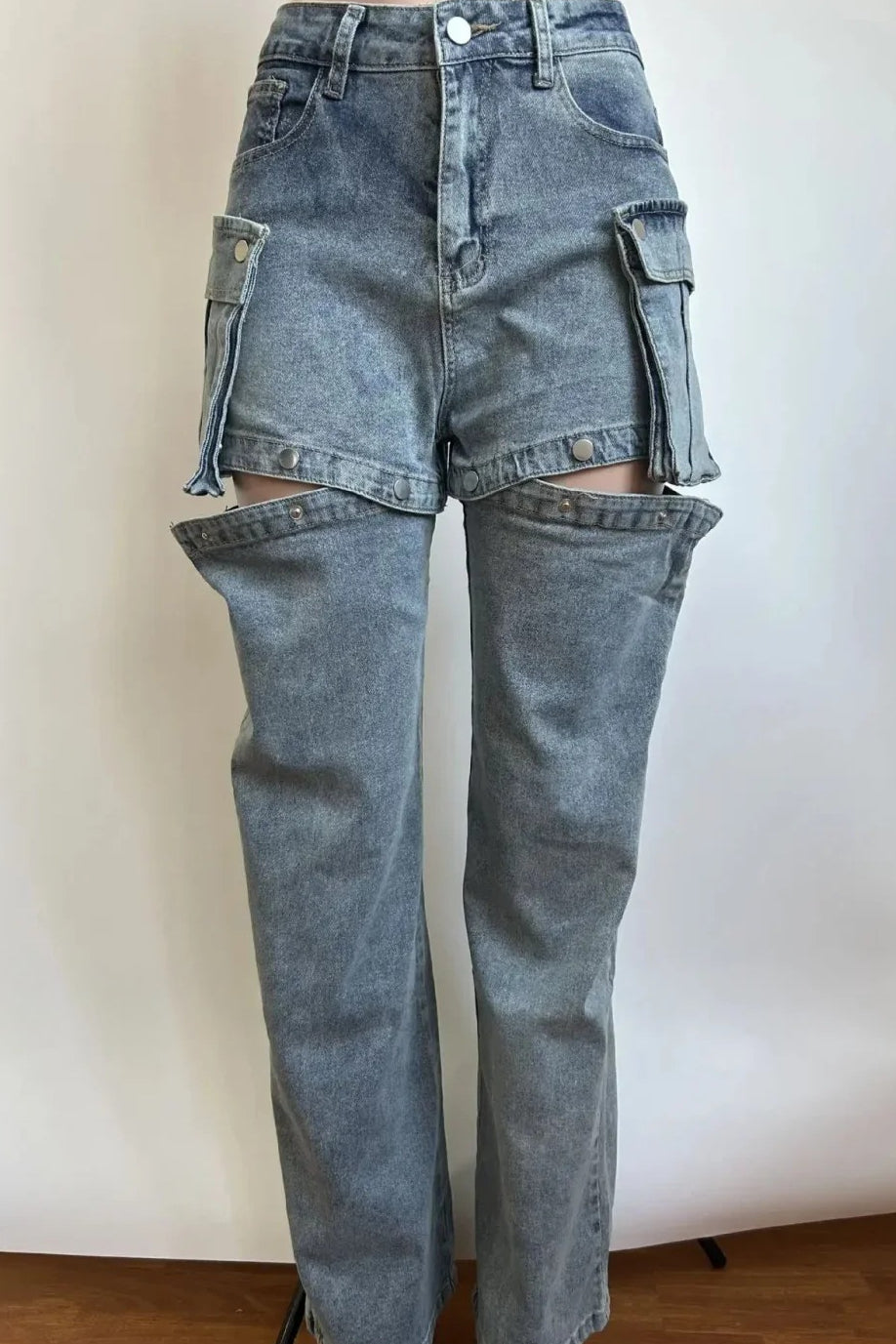Detachable High Waist Wide Leg Jeans