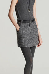 Embroidered Tweed Back Vent Skirt