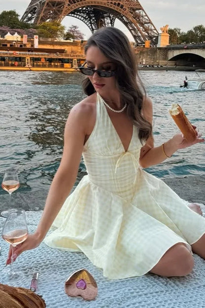 Plaid Halter Mini Dress