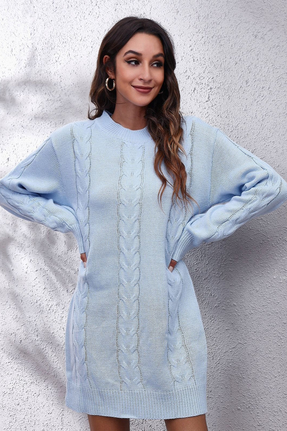 Loose Fit Cable Knit Sweater Dress