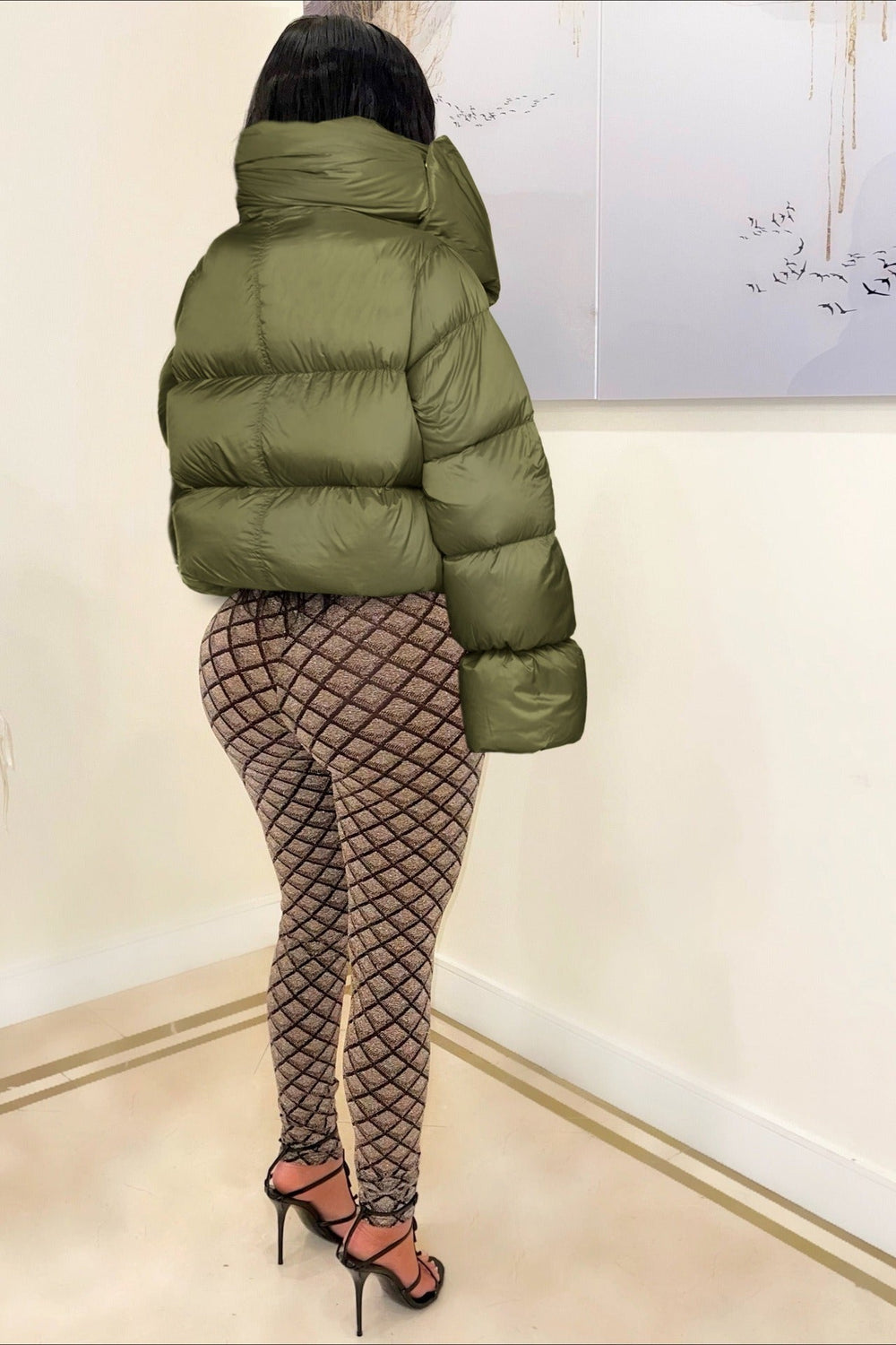 High Neck Scarf Collar Quilted Puffer Jacket