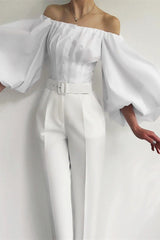 Elegant Puff Sleeve Cold Shoulder Blouse