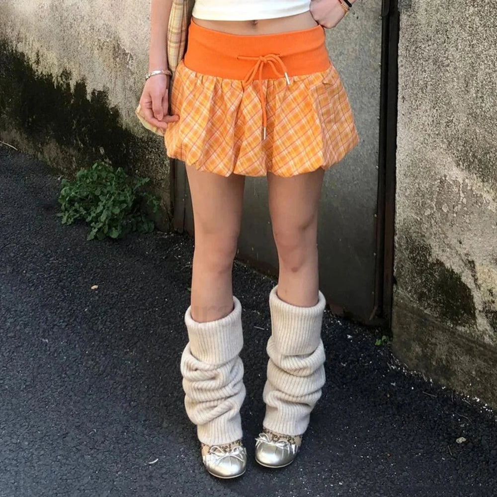 Checkered Bubble Drawstring Lounge Skirt