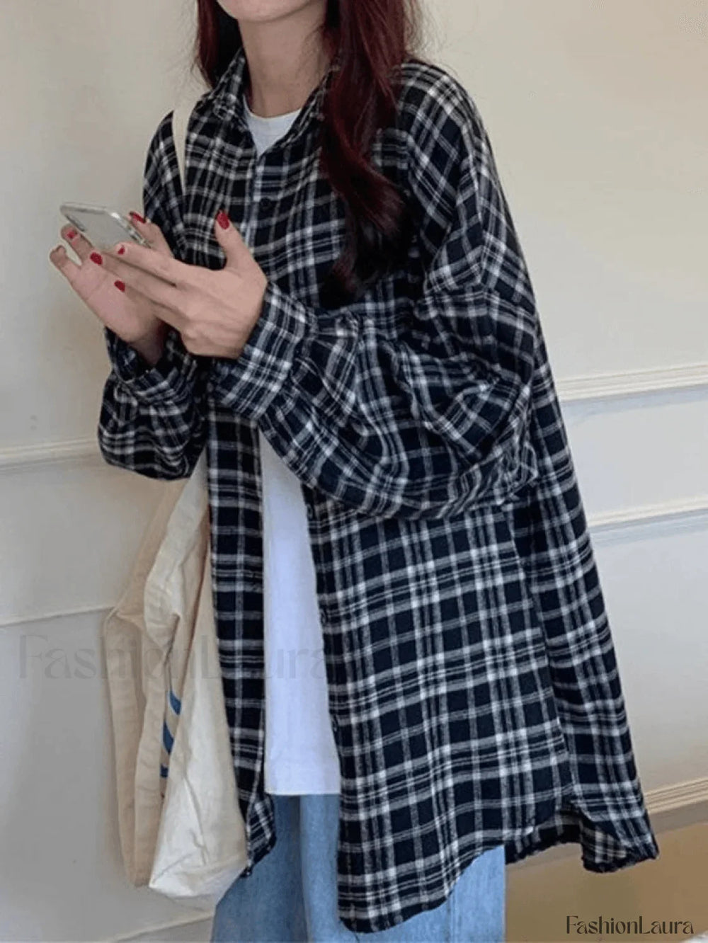 Checkered Long Sleeve Blouse Shirts