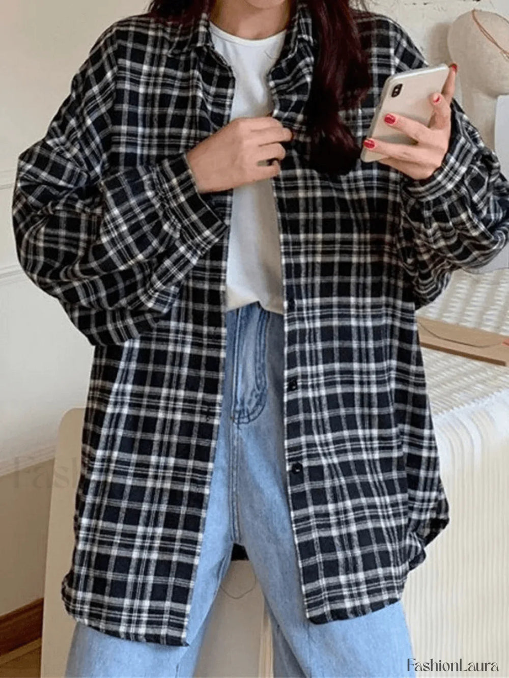 Checkered Long Sleeve Blouse Shirts