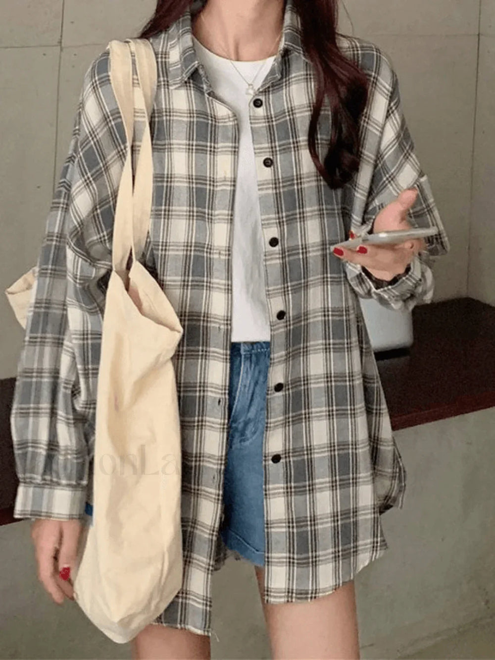 Checkered Long Sleeve Blouse Shirts