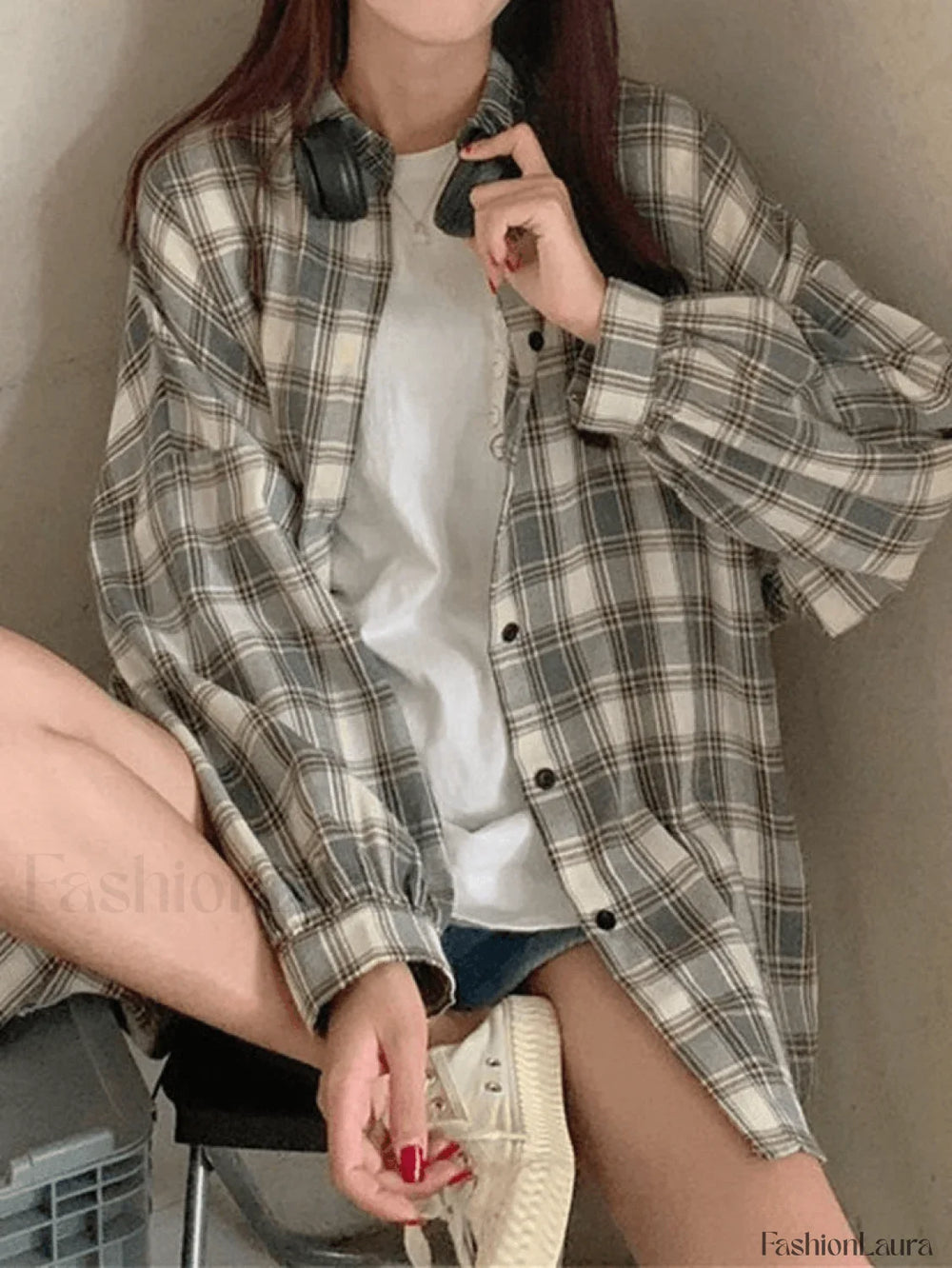 Checkered Long Sleeve Blouse Shirts