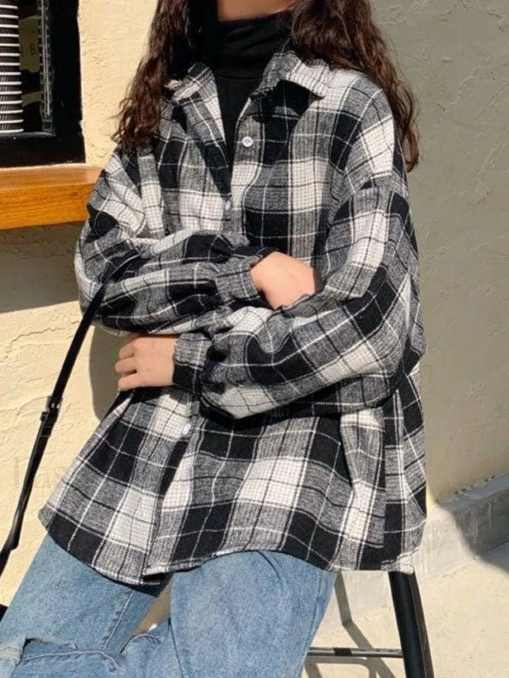 Checkered Print Button Blouse Shirts