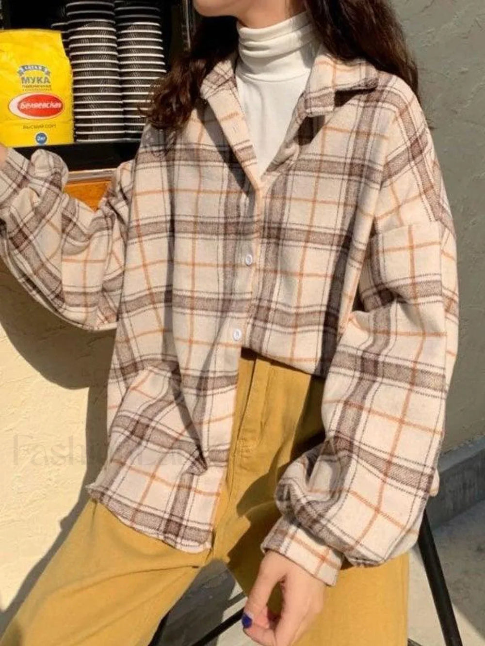 Checkered Print Button Blouse Shirts