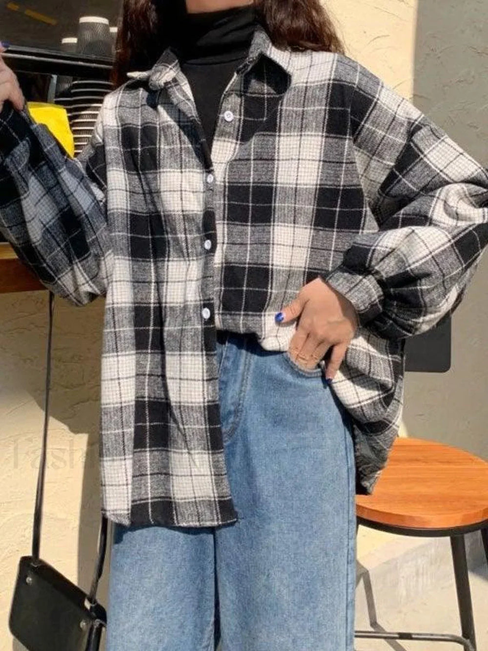 Checkered Print Button Blouse Shirts